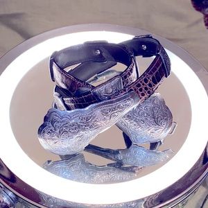 J&M Davidson  Leather Buckle Belt Silver Tone